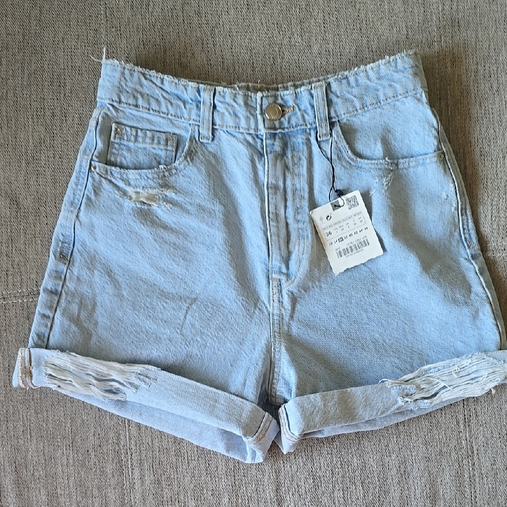 Zara Light Blue High Waist Denim Women's Shorts Sz US 4